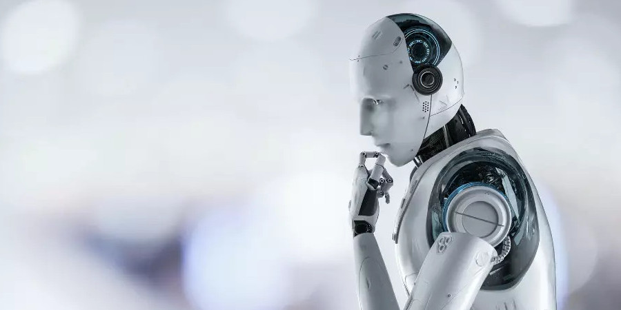 A pointless image of a humanoid robot pretending to contemplate something.